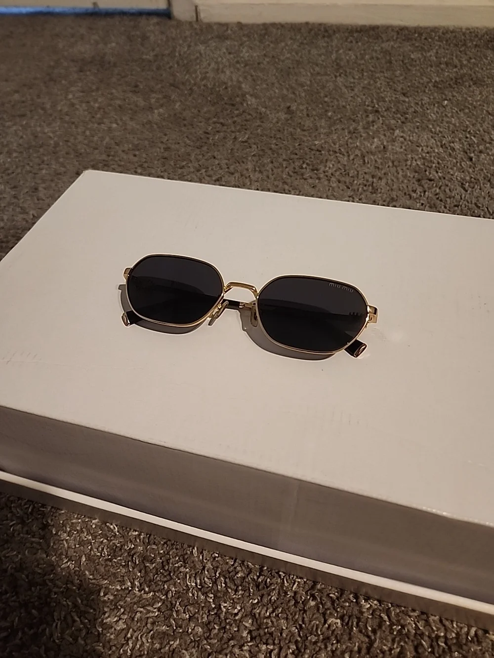 Rectangular Miu Miu Sunglasses With Golden Frame & Black Lens Made In Italy